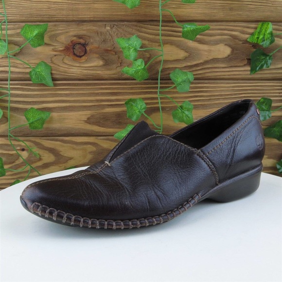 Timberland Size 7.5 Slip-On Brown Leather Medium (B, M) Comforia Slip On Women - Picture 1 of 11
